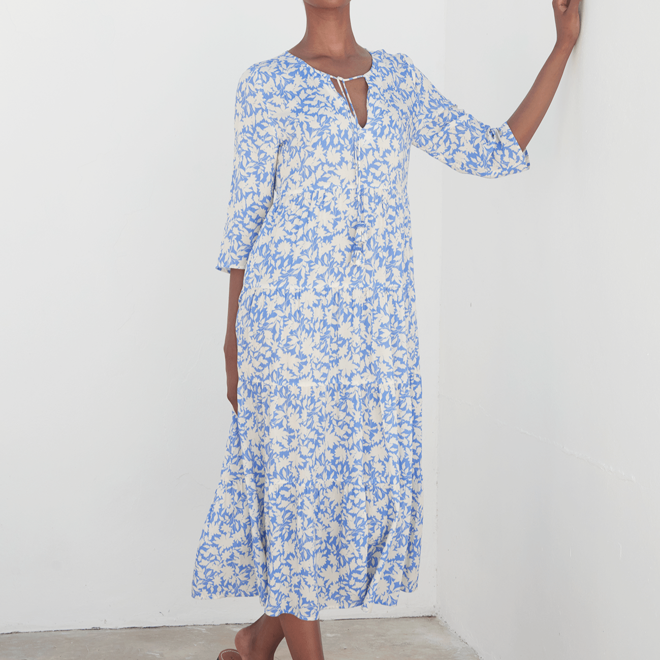 Aspiga Emma Midi Dress in Cheetah Cream/Blue