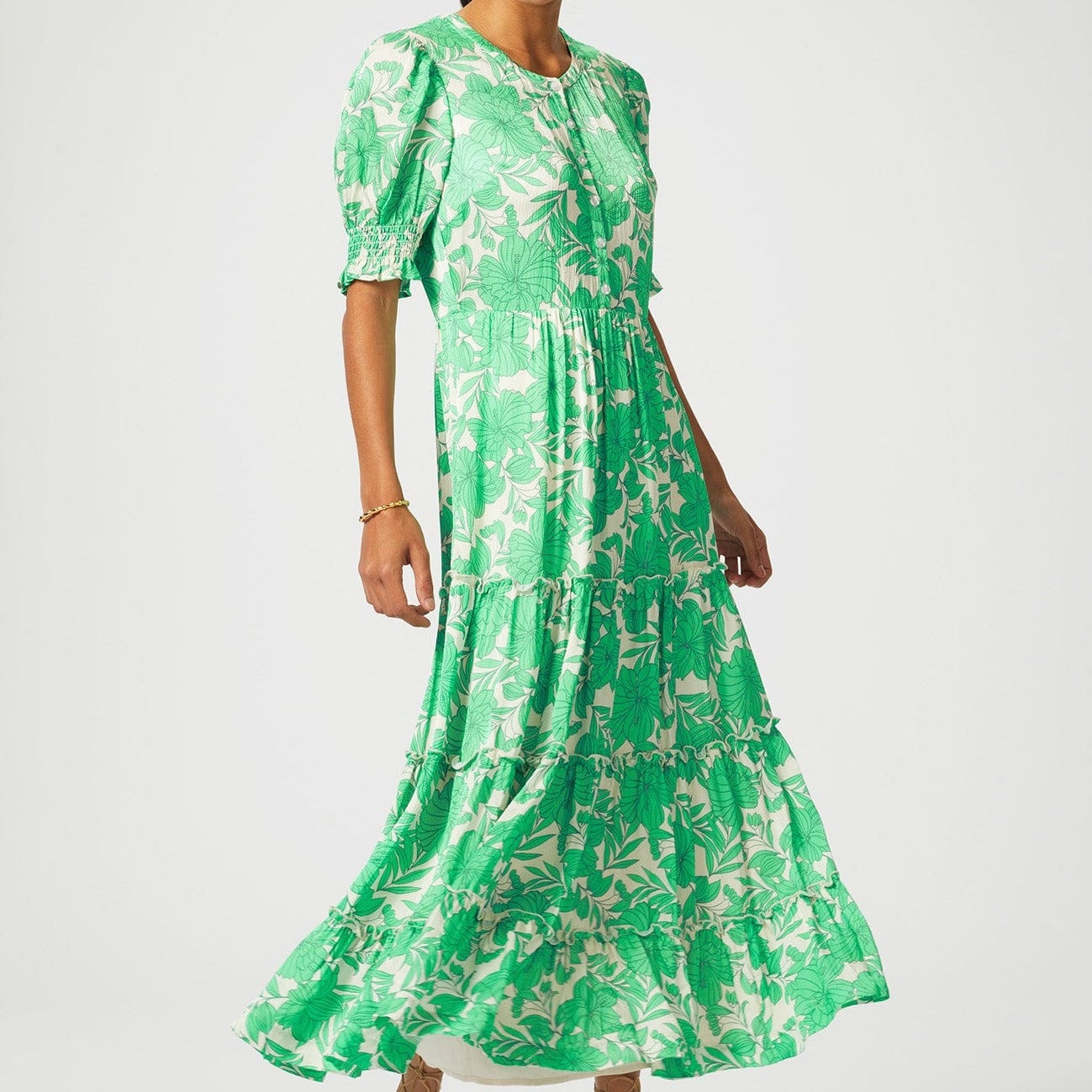 Aspiga Cordelia Dress in Lined Floral Cream/Green