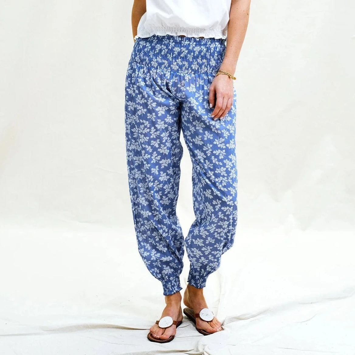 Aspiga Harem Trousers in Oak Leaf Marina Blue/White