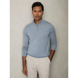 Reiss Blackhall Merino Wool Half-Zip Funnel Neck Jumper In Soft Blue Melange