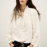 ba&sh Loose-fit Jacquard Blouse in Ecru