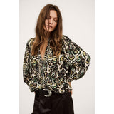 ba&sh Onada Long Sleeve V Neck Top In Ecru Print