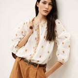 ba&sh Pleated Loose-Fitting Daphne Blouse In Ecru