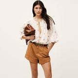 ba&sh Pleated Loose-Fitting Daphne Blouse In Ecru