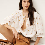 ba&sh Pleated Loose-Fitting Daphne Blouse In Ecru