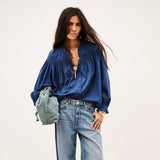 Ba&sh TONIA Embroidered Shirt In Blue