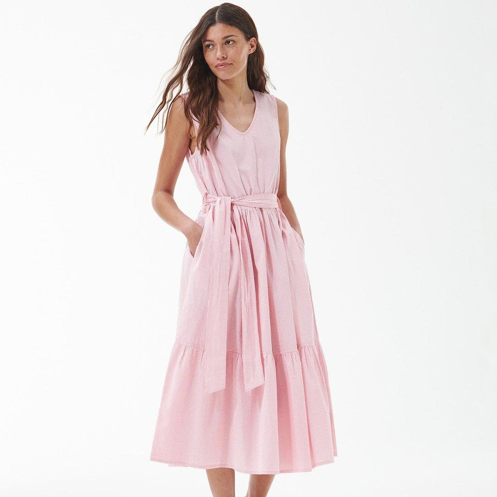 barbour pink dress Barbour Lagen look Tweed Undertow knit dress fringe pink core sz 10