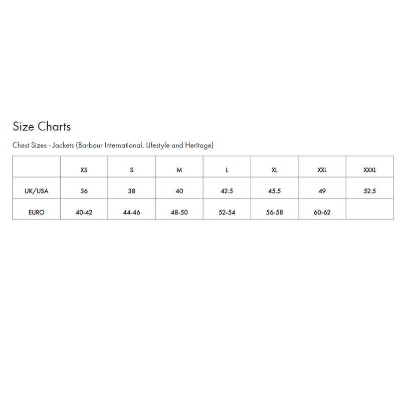 Barbour shop size chart