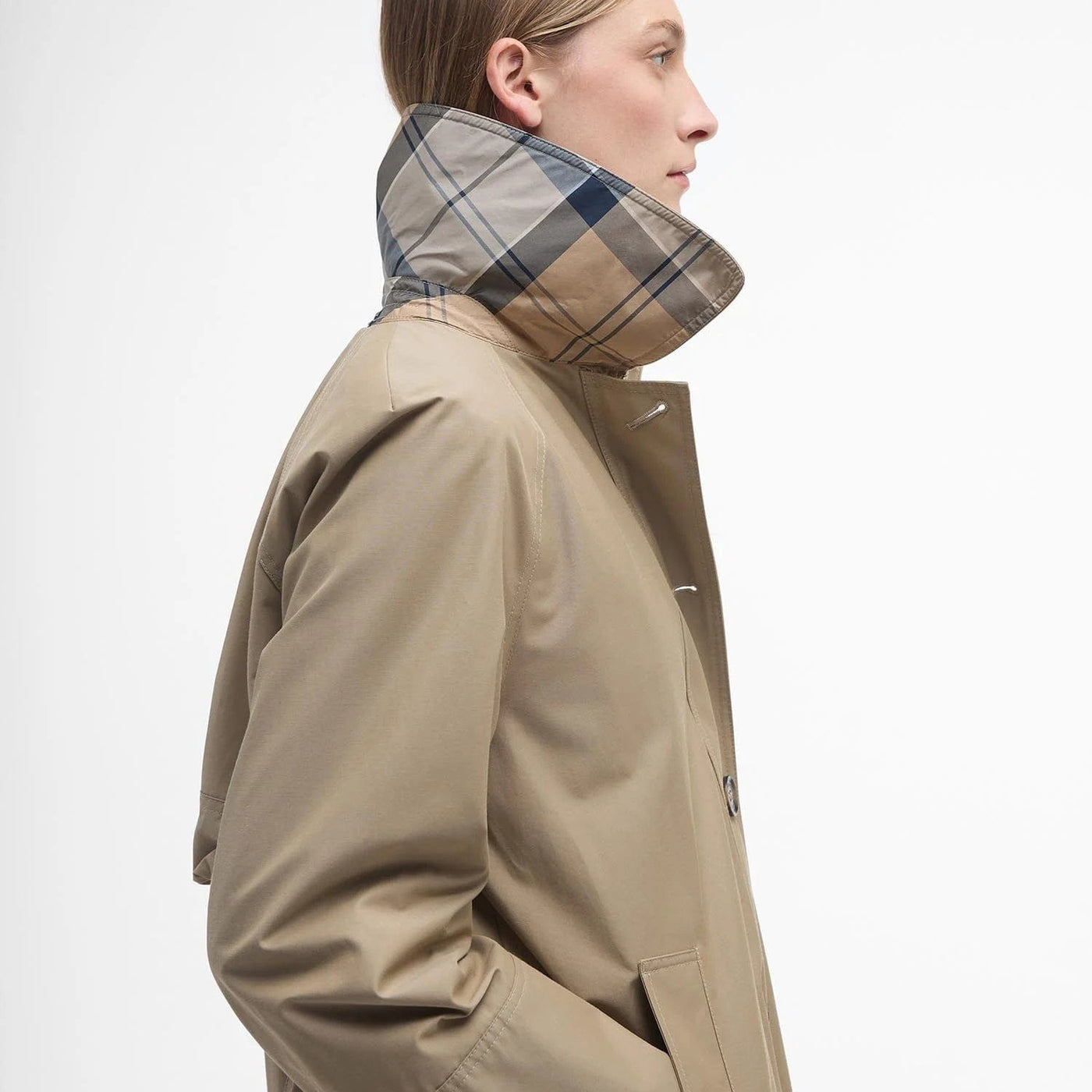 Barbour Beatrix Showerproof Trench Coat In Trench/Sky Tartan