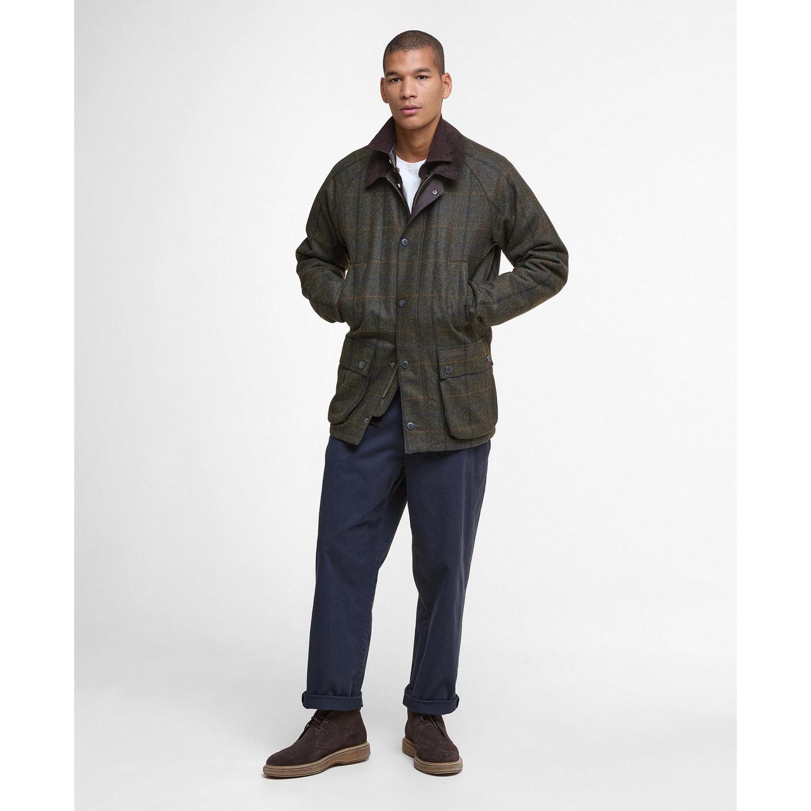 Barbour Bedale Check Wool Jacket In Brown