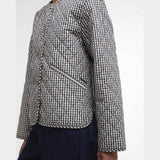 Barbour Cashel Gingham Collarless Quilted Jacket In Navy