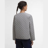 Barbour Cashel Gingham Collarless Quilted Jacket In Navy