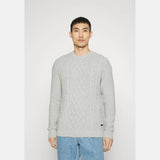 Barbour Essential Chunky Cable Crew Neck Jumper in Fog