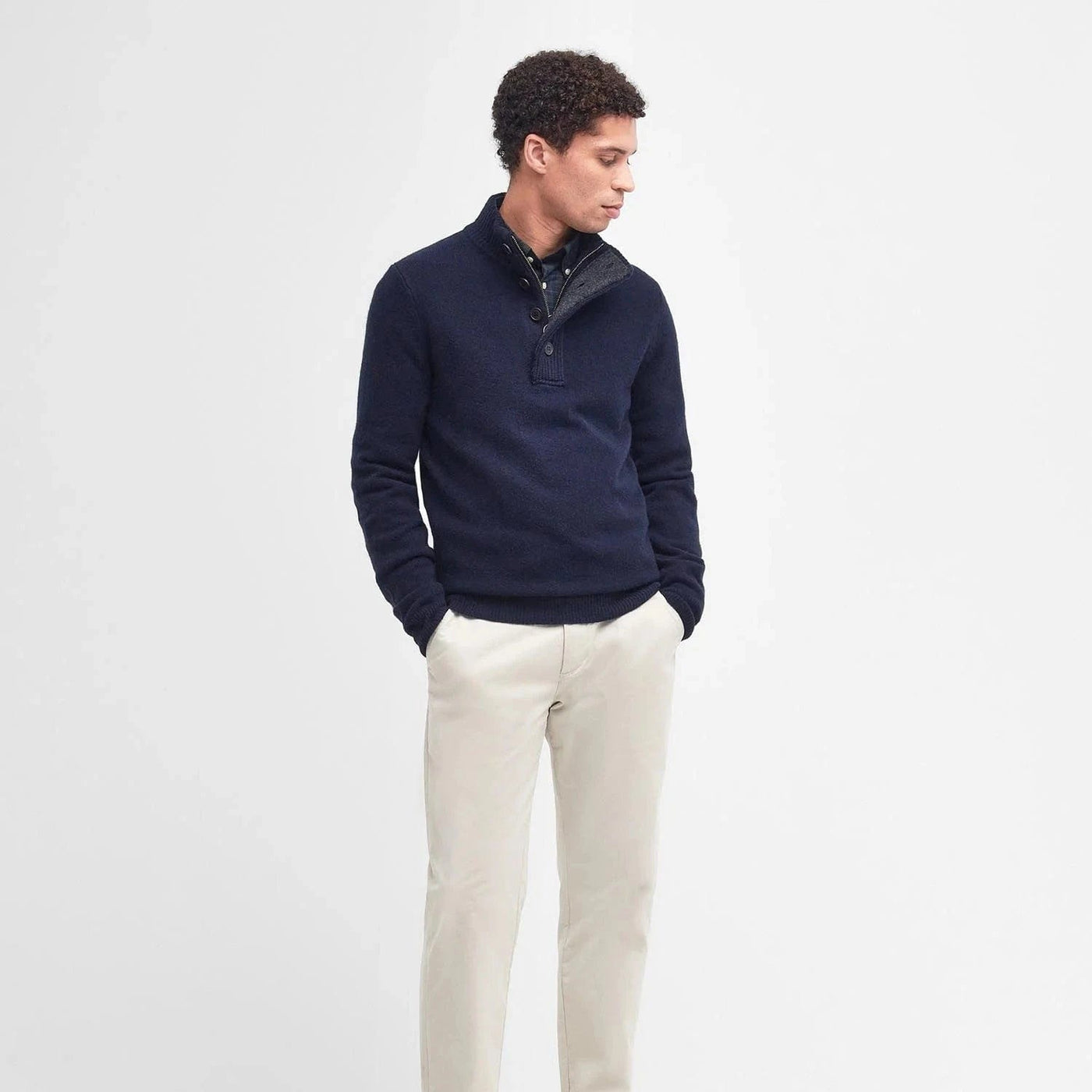 Barbour Essential Elbow Patch Half-Zip Jumper In Navy