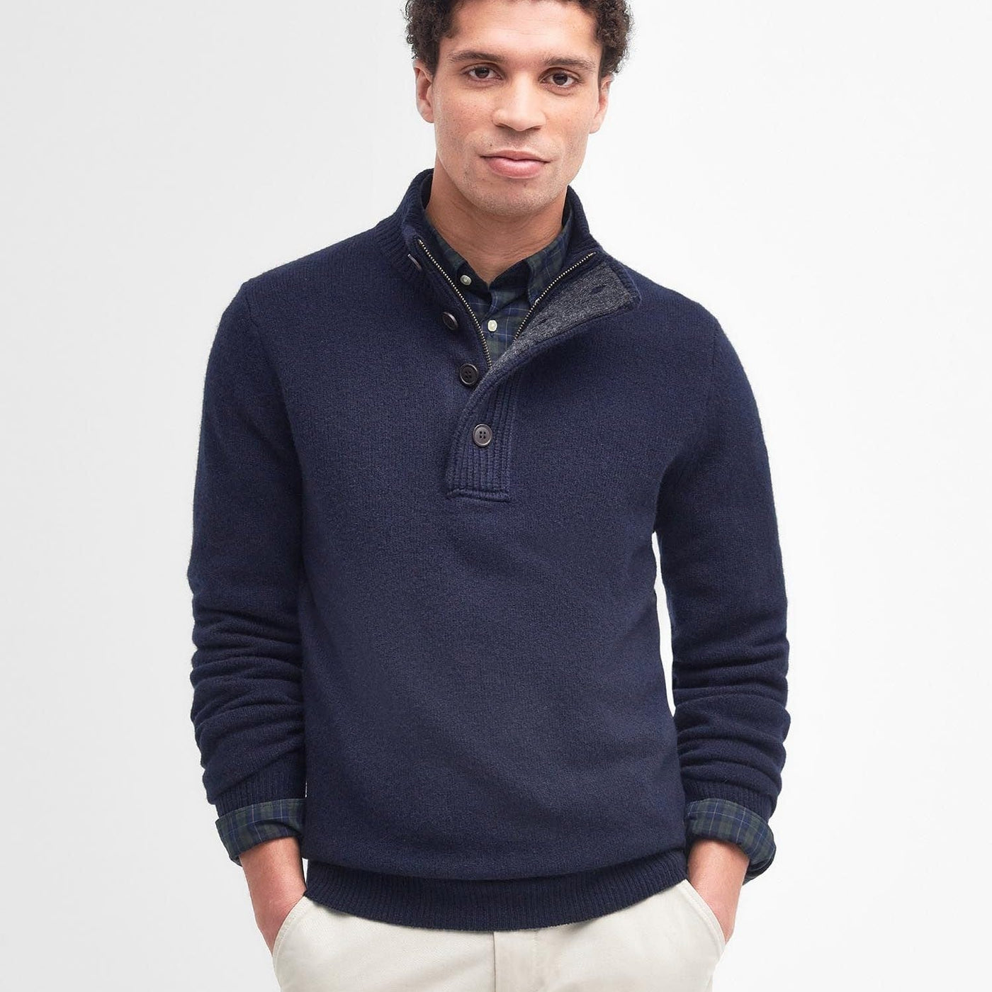 Barbour Essential Elbow Patch Half-Zip Jumper In Navy