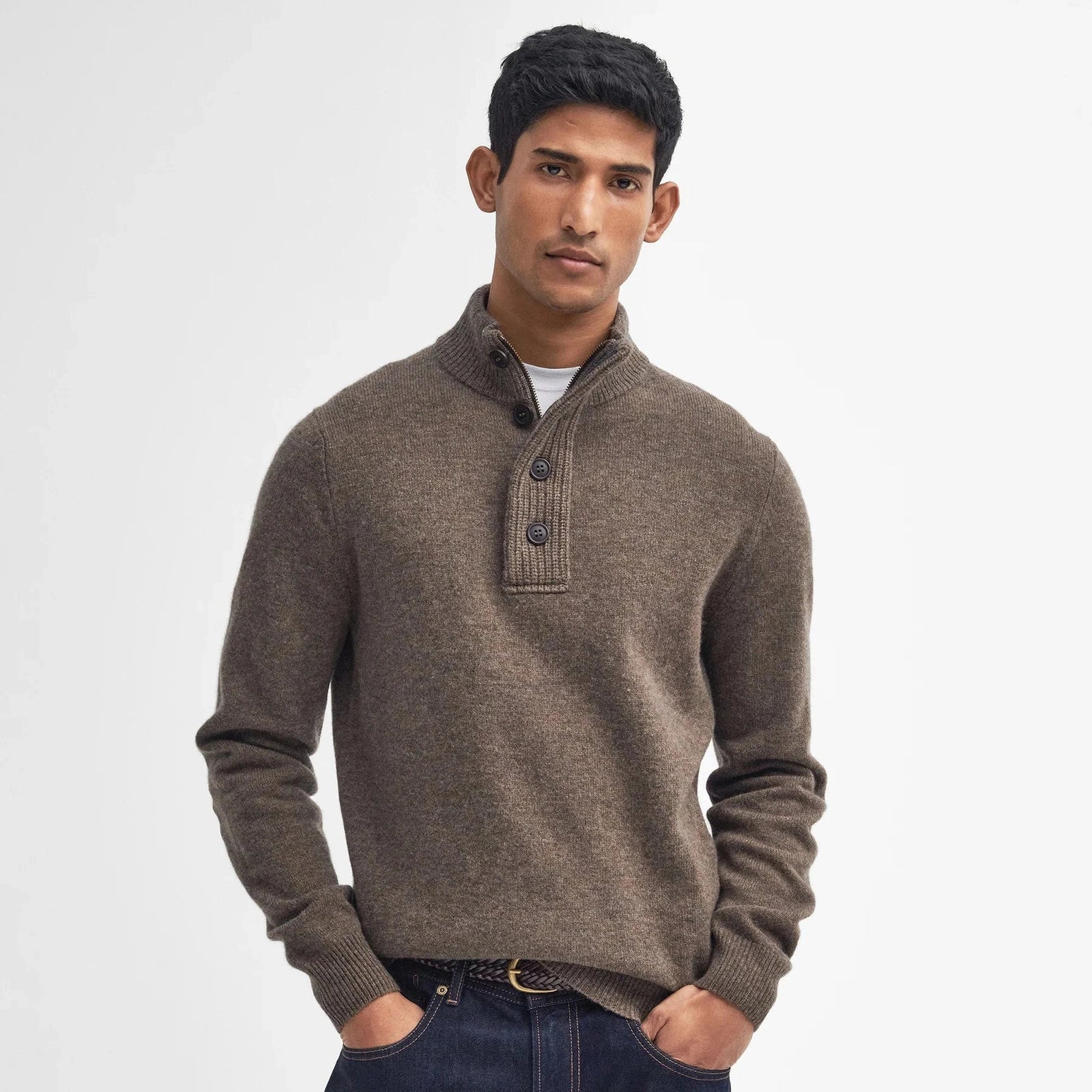 Barbour Essential Patch Half Zip Knitted Jumper In Dark Stone