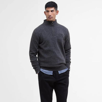 Barbour Essential Quarter-Zip Jumper In Charcoal