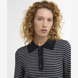 Barbour Inez Striped Collared Jumper In Dark Navy