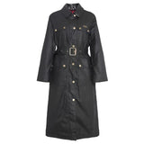 Barbour International Milla Waxed Trench Coat in Black / Scarlet Black