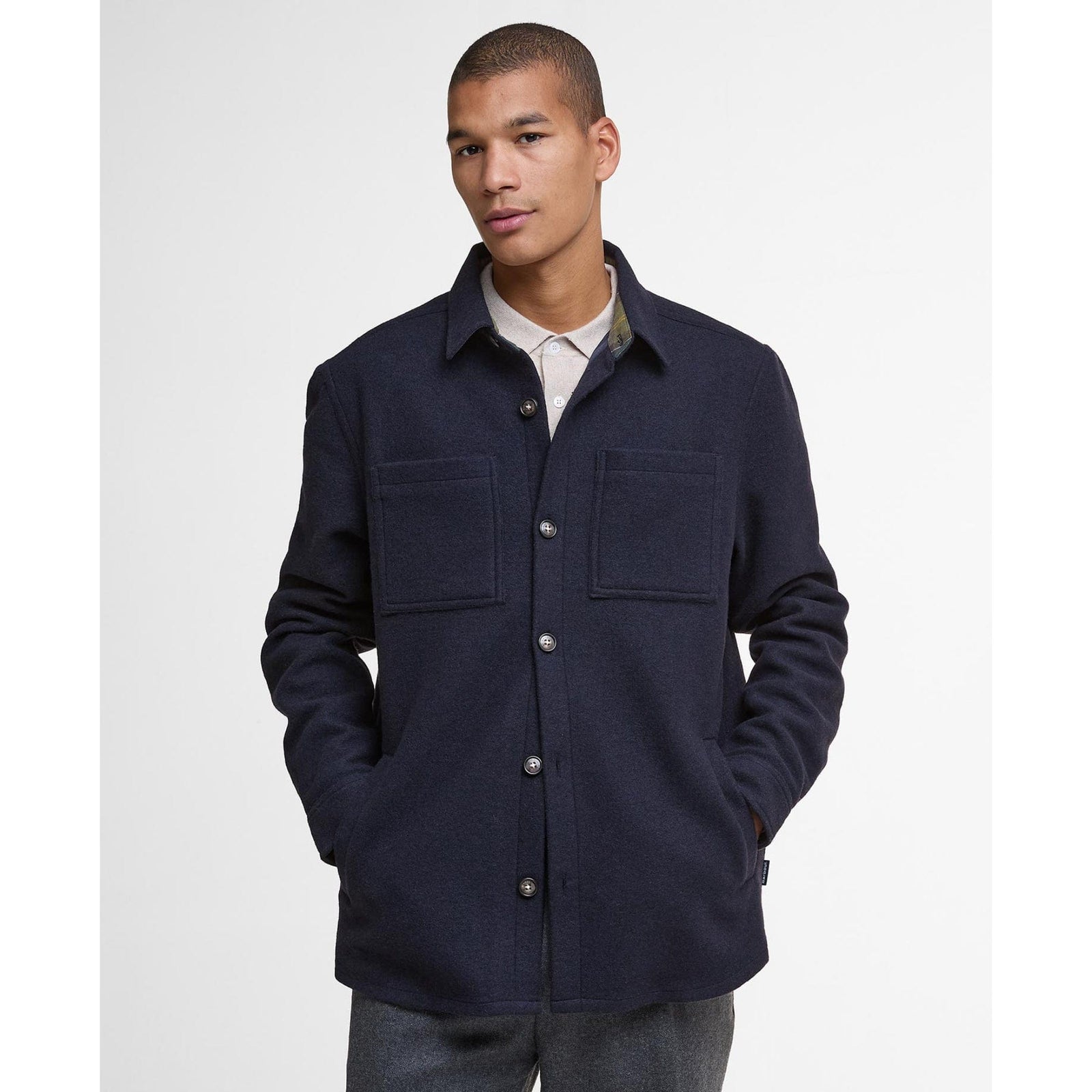 Barbour Marlow Tailored Wool Blend Overshirt In Navy Marl
