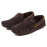 Barbour Monty Slippers In Brown Suede