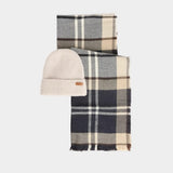 Barbour Pendle Beanie & Blair Scarf Gift Set In Light Birchwood Tartan