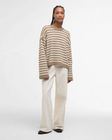 Barbour Rosie Striped Crew Neck Jumper In Fawn