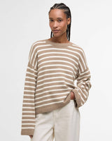 Barbour Rosie Striped Crew Neck Jumper In Fawn