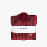 Barbour Saltburn Beanie & Scarf Gift Set In Cranberry