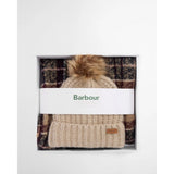 Barbour Saltburn Beanie & Tartan Scarf Gift Set In Gardenia Tartan