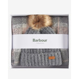 Barbour Saltburn Beanie & Tartan Scarf Gift Set In Grey Rose