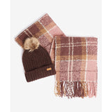 Barbour Saltburn Beanie & Tartan Scarf Set in Chocolate