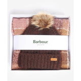 Barbour Saltburn Beanie & Tartan Scarf Set in Chocolate