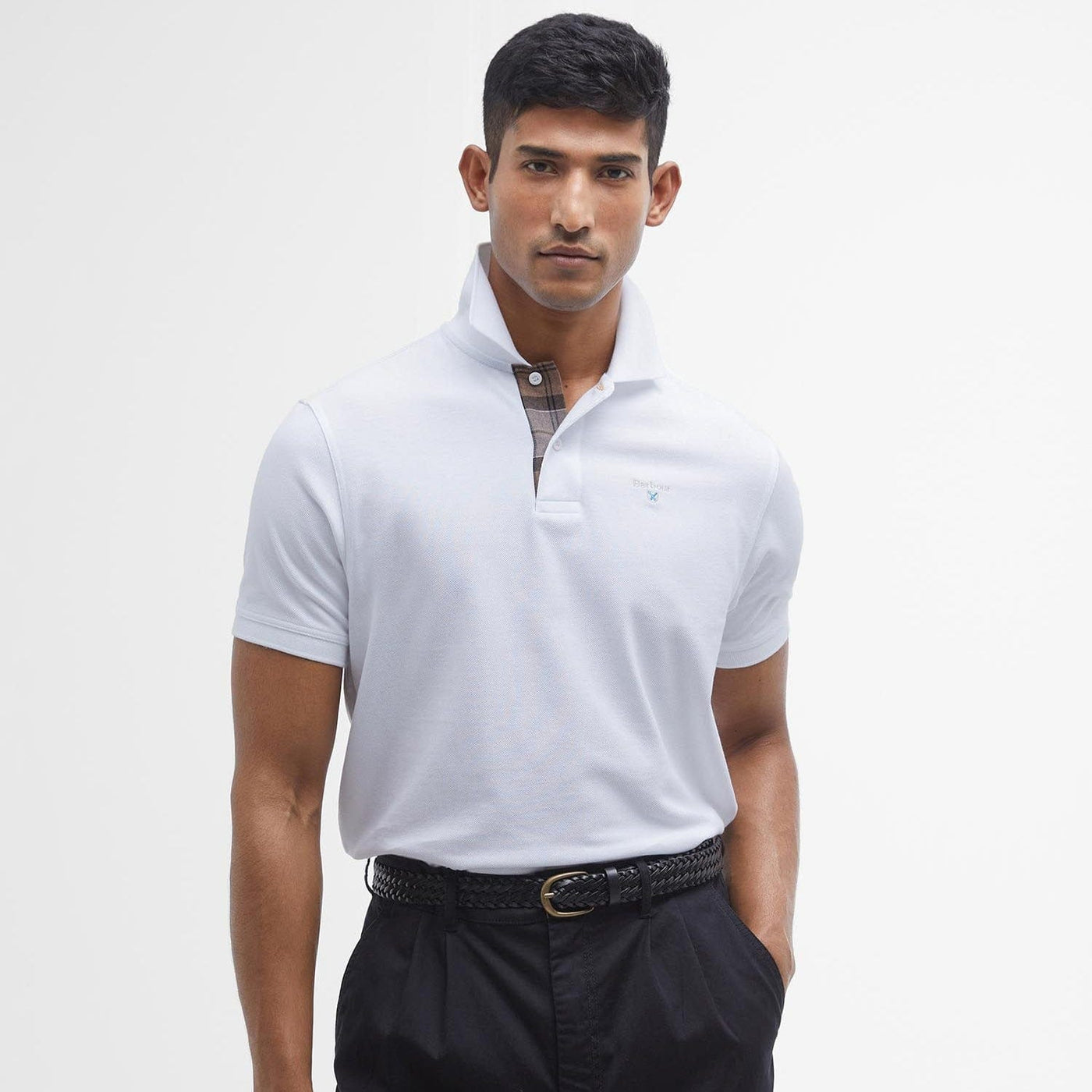 Barbour Tartan Pique Polo Shirt In White/Cedarwood