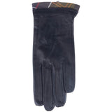 Barbour Tartan Trimmed Leather Gloves In Black