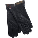 Barbour Tartan Trimmed Leather Gloves In Black