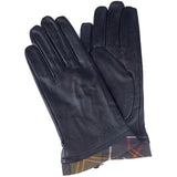 Barbour Tartan Trimmed Leather Gloves In Black