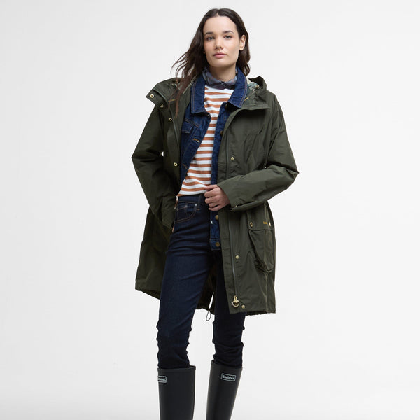 Barbour Una Showerproof Jacket In Olive/Tartan