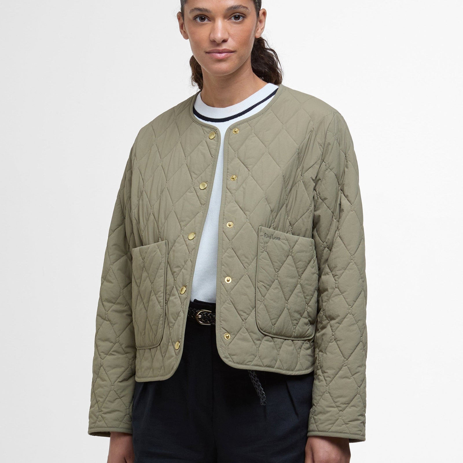 Barbour Women's Monroe Quilted Jacket In Dusky Green/Rosemary Tartan
