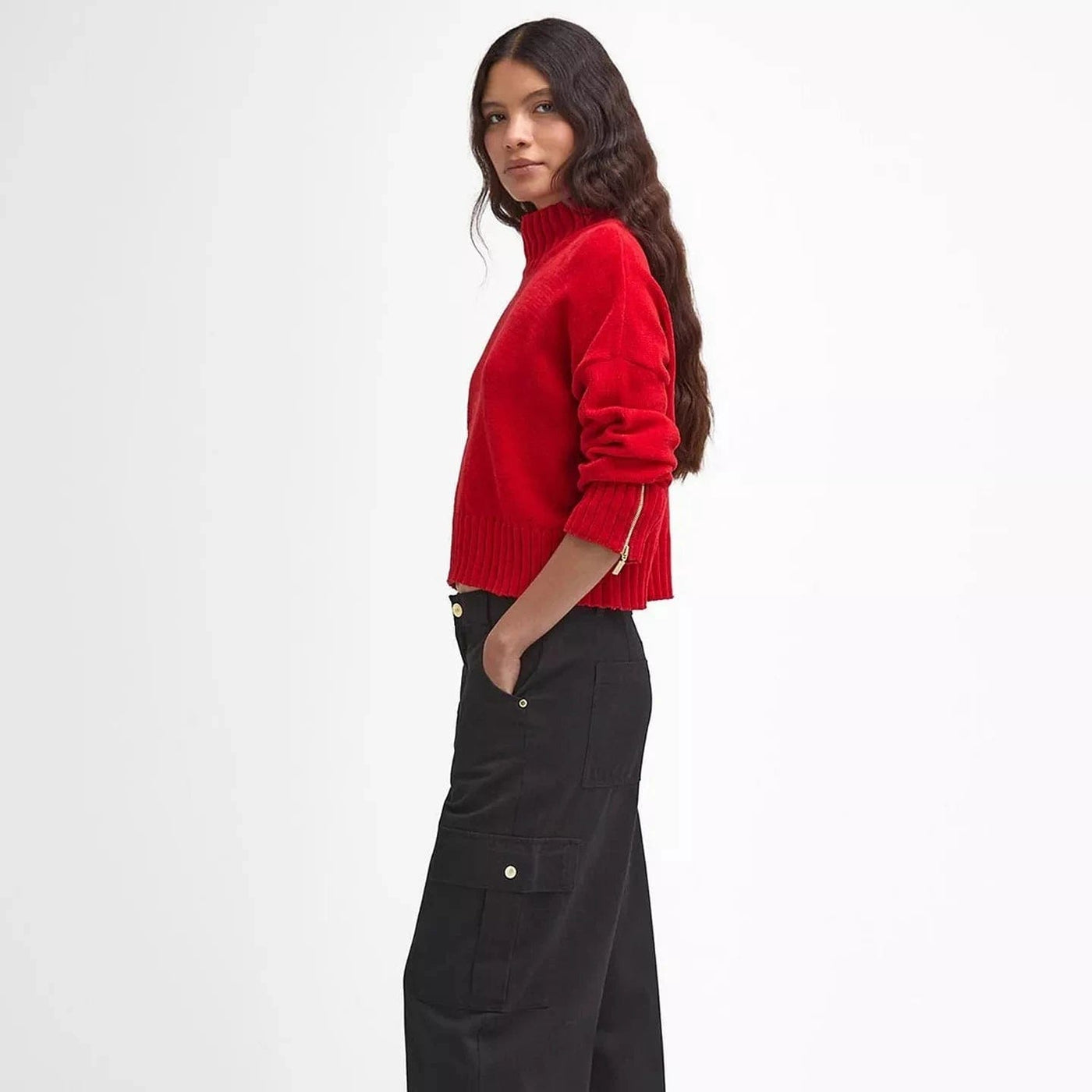 Barbour International Milla Roll Neck Jumper In Scarlet