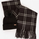 Barbour International Mallory Beanie And Windowpane Wrap Gift Set In Black