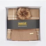 Barbour International Mallory Beanie And Windowpane Wrap Gift Set In Light Trench
