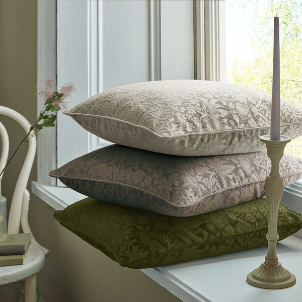 William Morris At Home Strawberry Thief Embossed Cushion In Porcini