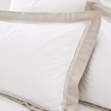 Bianca Fine Linens Oxford Lace 200 Thread Count Cotton Double Duvet Cover Set with Pillowcases White Natural