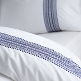 Bianca Fine Linens Remy Embroidery 200 Thread Count Cotton Double Duvet Cover Set with Pillowcases White Blue