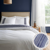 Bianca Fine Linens Remy Embroidery 200 Thread Count Cotton Double Duvet Cover Set with Pillowcases White Blue