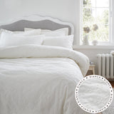 Bianca Fine Linens French Knot Jacquard 200 Thread Count Cotton King Duvet Cover Set with Pillowcases White
