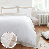 Bianca Fine Linens Oxford Lace 200 Thread Count Cotton King Duvet Cover Set with Pillowcases White Natural
