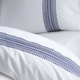 Bianca Fine Linens Remy Embroidery 200 Thread Count Cotton King Duvet Cover Set with Pillowcases White Blue