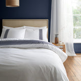 Bianca Fine Linens Remy Embroidery 200 Thread Count Cotton King Duvet Cover Set with Pillowcases White Blue
